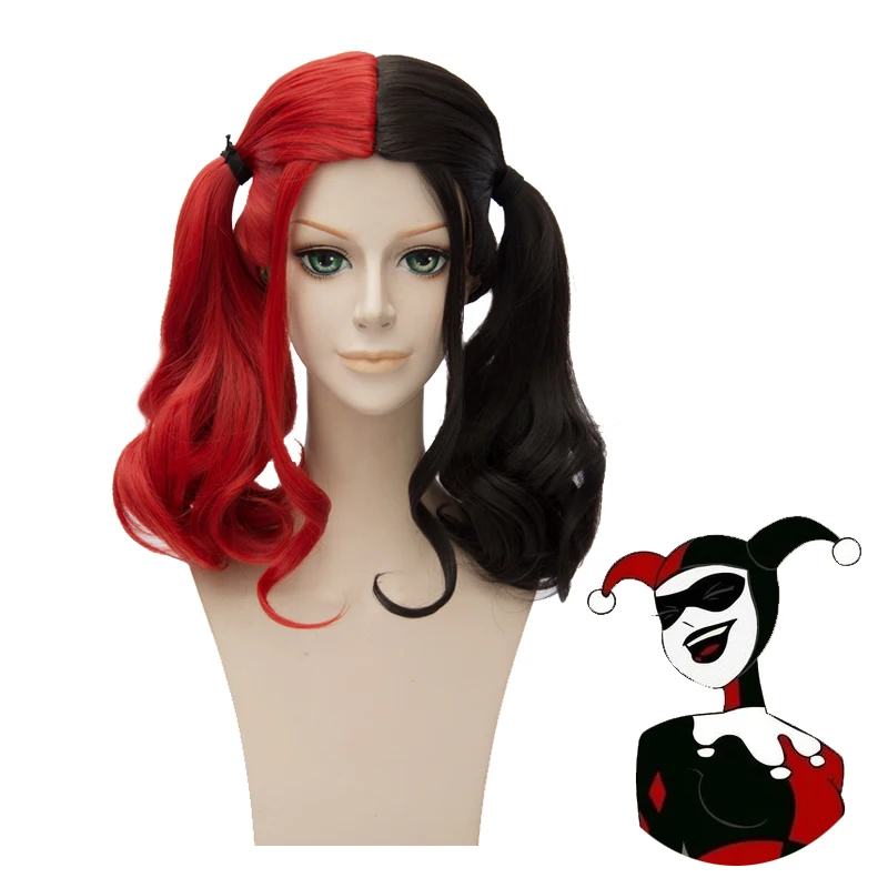 Harleen Quinzel Red And Black Synthetic Wig Cosplay Costume Suicide Squad