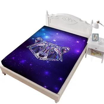 

Cute Animal Bear Print Bed Sheets 3D Galaxy Purple White Fitted Sheet Multi-Color Animal Pattern Mattress Cover Home Decor D45