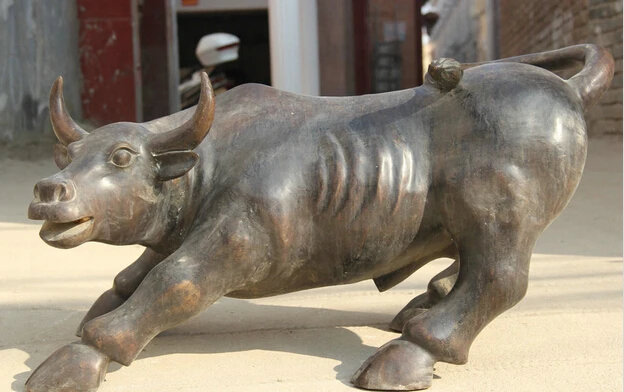 

JP S61 34" Larger Old Chinese Bronze Folk strong Zodiac Year Bull Oxen sculpture Statue B0403
