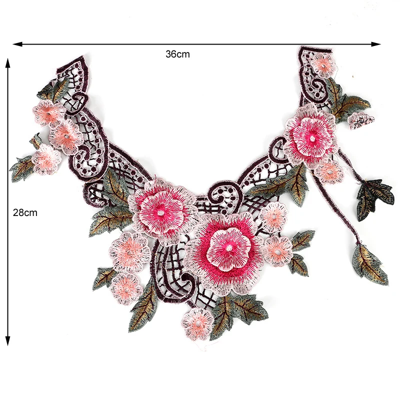1 шт. вышитая Цветочная кружевная горловина воротник отделка одежды вышивка аппликация 23 стиль вышивка края розовый цвет Скрапбукинг