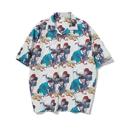 Высокое качество 2019 Harajuku мужские короткий рукав пляжные рубашки для мальчиков принты на детскую тематику забавная рубашка Oversize хип хоп