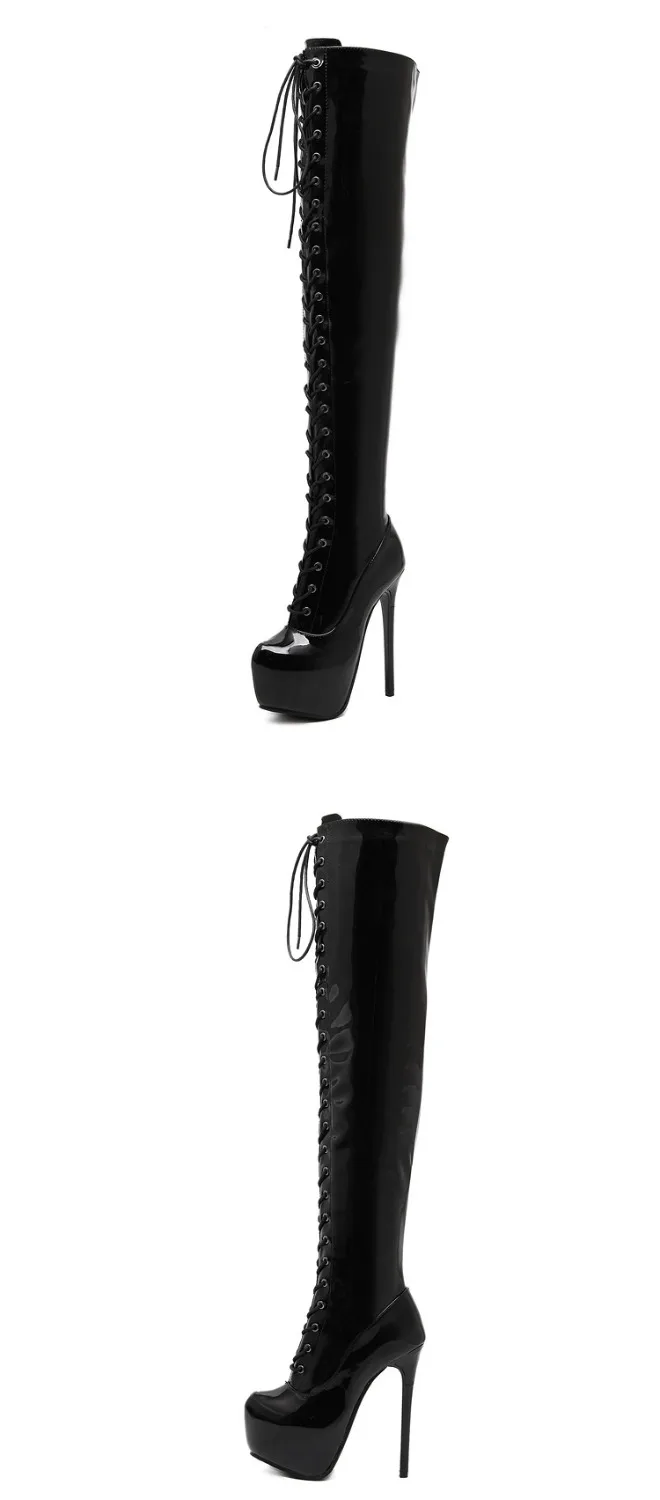 Женские сапоги ботфорты на высоком каблуке пикантные зимние высокие сапоги на каблуке зимняя обувь высокие сапоги до бедра на шнуровке туфли-лодочки на платформе, LJA450