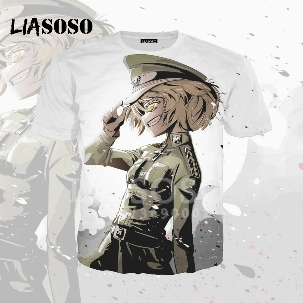 LIASOSO, 3D принт, для женщин и мужчин, японское аниме, Youjo Senki Tanya Degurechaff, футболка, летняя футболка, хип-хоп пуловер, короткий рукав, X1575