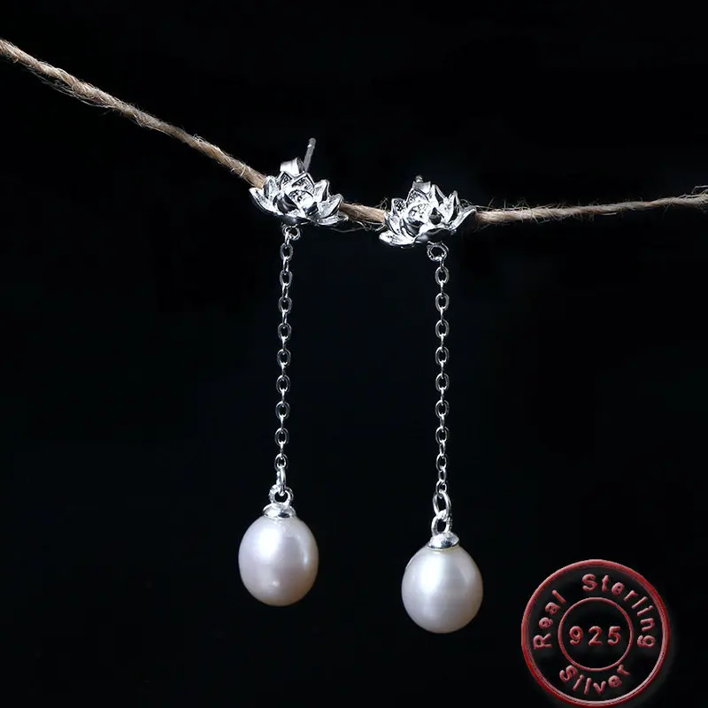

Amxiu Natural Freshwater Pearl Earrings Handmade 925 Silver Lotus Flower Drop Earrings for Women Girls Wedding Jewelry Brincos