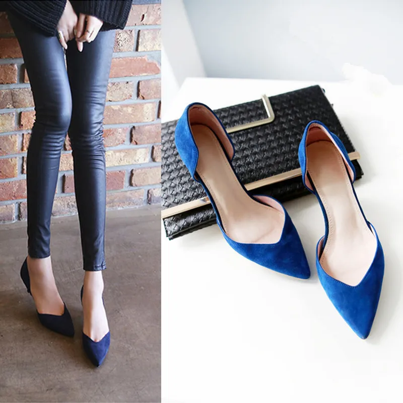 

2018 Summer New Fashion Women Sandals Mid Heel 4cm Suede OL Working Shoes Simple Design Elegant Pointed Toe Comfort Casual Shoes