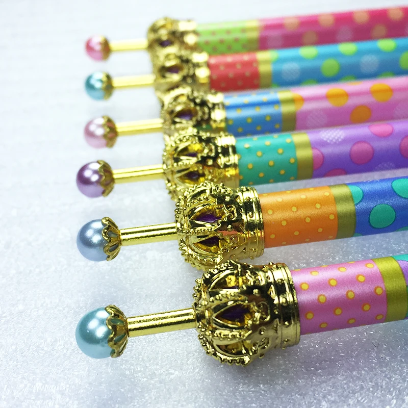 

6PCS New Exquisite Bling Ornate Crown Pen Cute Princess Crown Lovely Colorful Dot Pen Beautiful Imitation Pearls Ballpoint Pens