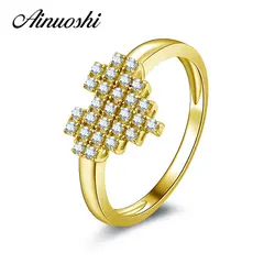 AINUOSHI 14 K желтое Золотое кольцо с сердечками Iced Out SONA Diamond Aneis Feminino Lovers подарок на день Святого Валентина Свадебные обручальные сборные кольца