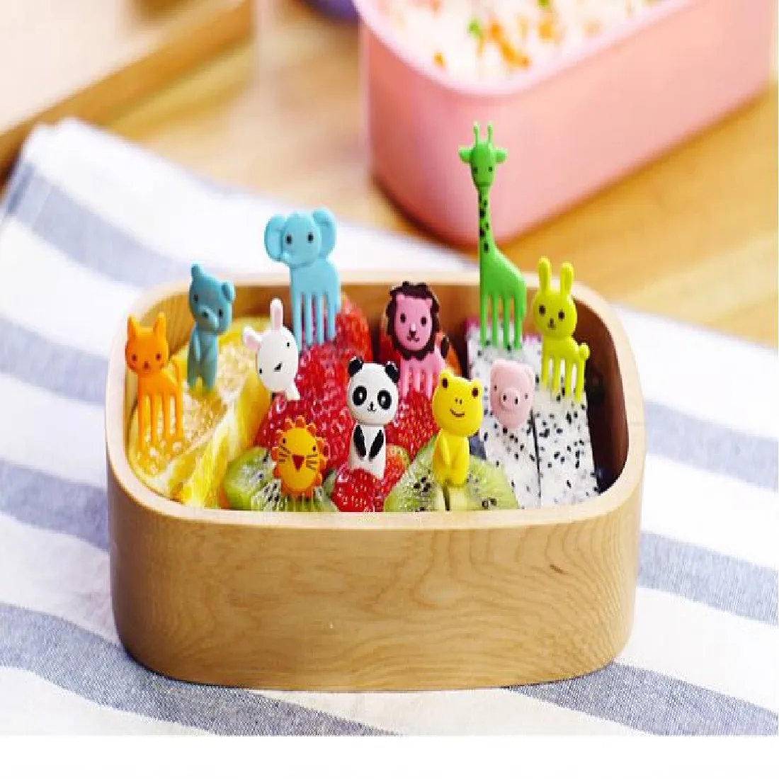Новое поступление мини животных мультфильм еда вилы Фрукты палочки знак Bento ланчи вечерние партия Декор Овощей посуда столовая посуда 10 шт./компл./ - изображение