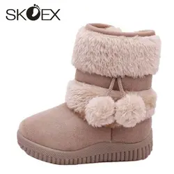 SKOEX детская зимняя девочек зимние сапоги из замши Pom с хлопковой подкладкой теплая обувь детей модные ботинки (Toddler/Little Kid)