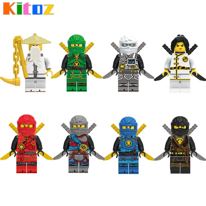 Kitoz 8 шт. фигурки ниндзя двойные мечи оружие Spinjitzu Sensei Wu Nya Kai Jay Cole строительные