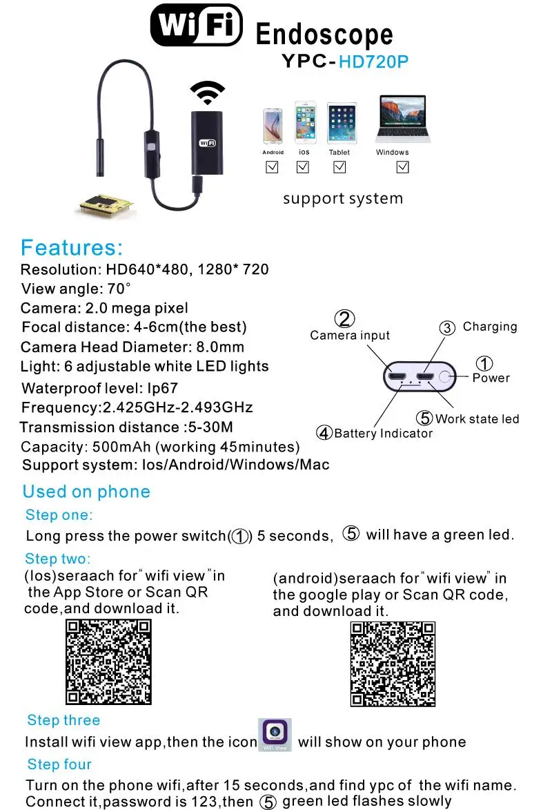 Жесткий кабель wifi эндоскоп Мини водонепроницаемая камера 8 мм 8 СВЕТОДИОДНЫЙ беспроводной USB эндоскоп бороскоп для Android ПК IOS Iphone эндоскоп