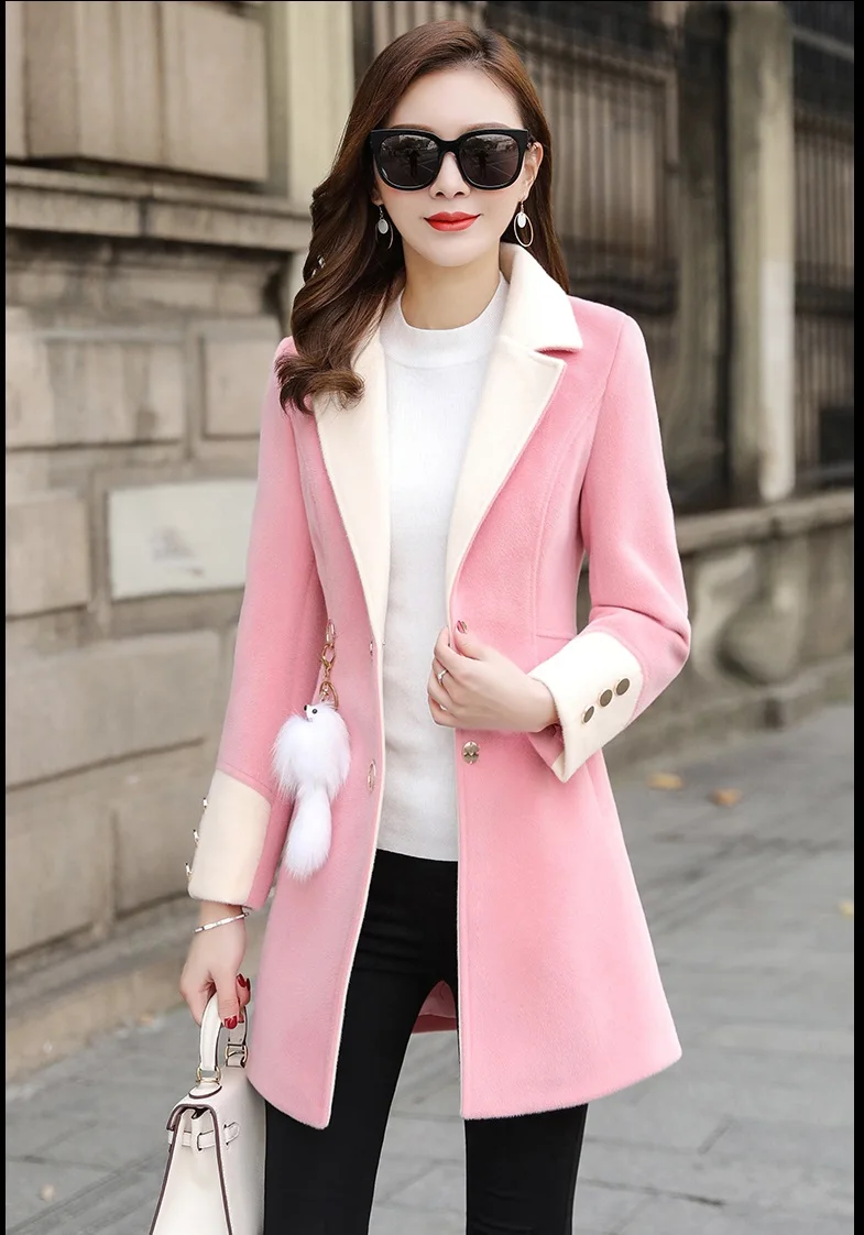 UHYTGF, зимнее женское пальто, высокое качество, водный бархат, шерстяная куртка, новые осенние Топы, верхняя одежда, розовый, желтый, элегантные женские пальто 525