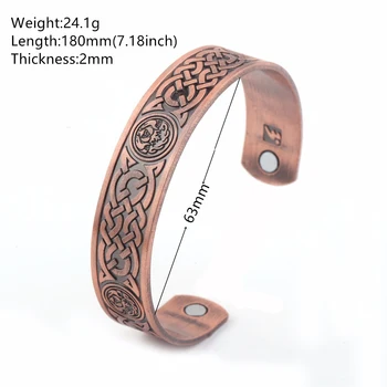 Magnetic therapy health care wicca knot antique copper bracelet cuff bangles