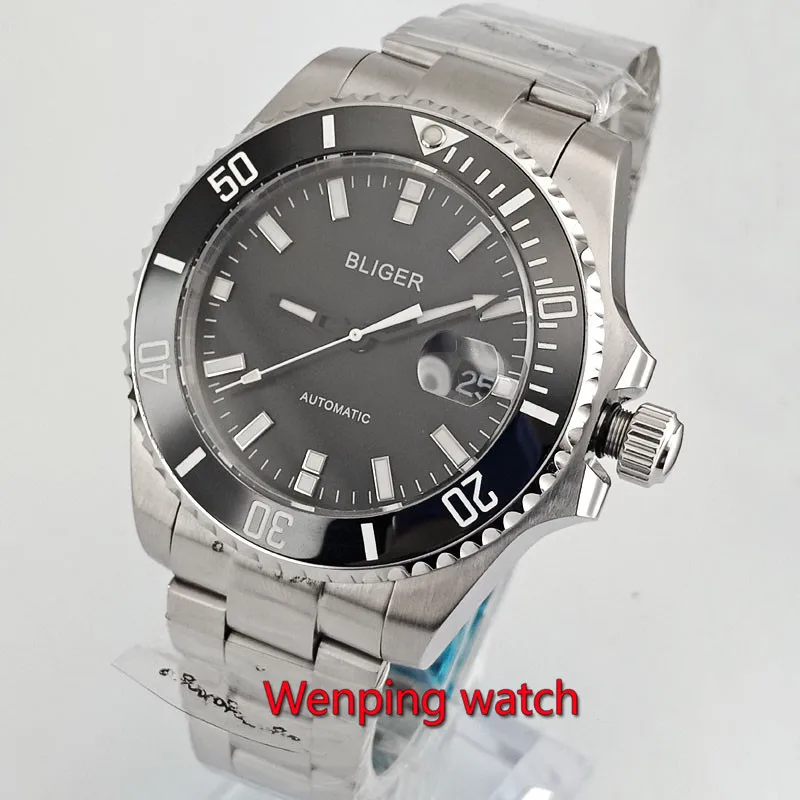 Мужские автоматические механические наручные часы Bliger W2775 с черным циферблатом и