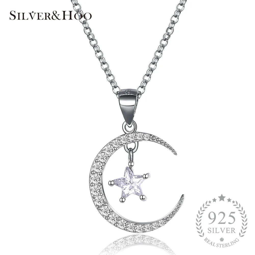 

SILVERHOO New Arrival Luxury 925 Sterling Silver Moon Star Pendant Necklace for Women Wedding Fine Jewelry Trendy Design