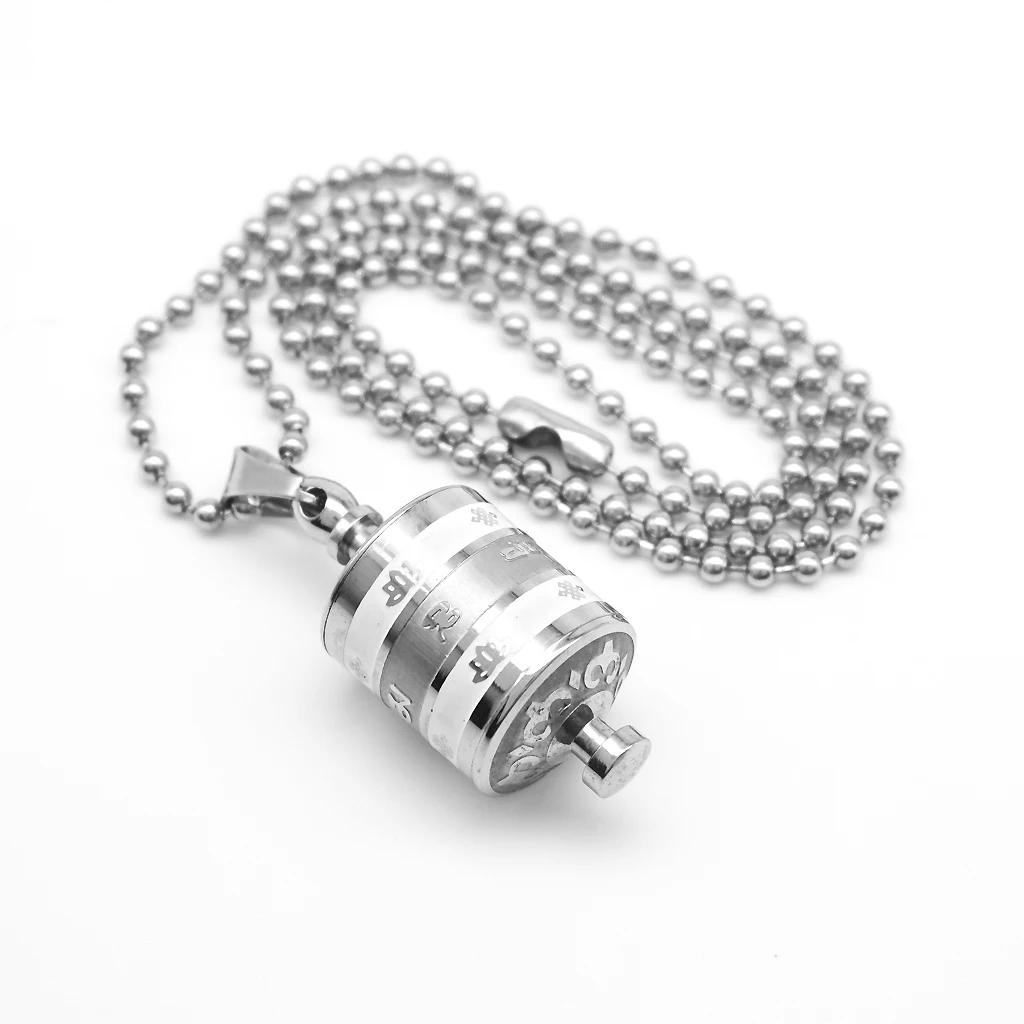 Retro Buddhist Om Mani Padme Hum Prayer Mantra Openable Wheel Bottle Keepsake Necklace Jewelry