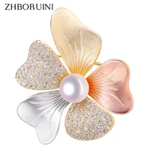 ZHBORUINI 2019 Fine Italian Technology Natural Freshwater Pearl Brooch Tricolor Brooch Pearl Jewelry For Women Dropshipping trendy rhinestoned faux pearl brooch for women