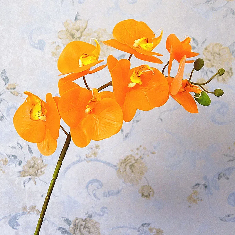 Искусственные орхидеи, цветы, настоящее прикосновение, латексные ветки, стебли, для помещений, декоративные орхидеи, растение, расположение цветов для украшения - Цвет: Оранжевый