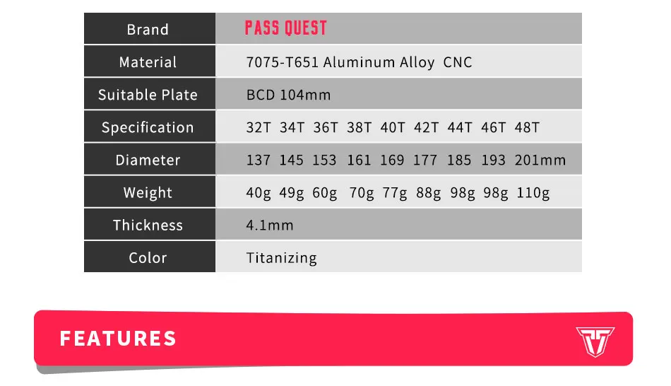 Пасс QUEST 96BCD цепное колесо 32 T/36 T/38 T/40 T/42 T/44 T/46 T/48 T титановое покрытие положительные и отрицательные Зубы аксессуары для цепных колес