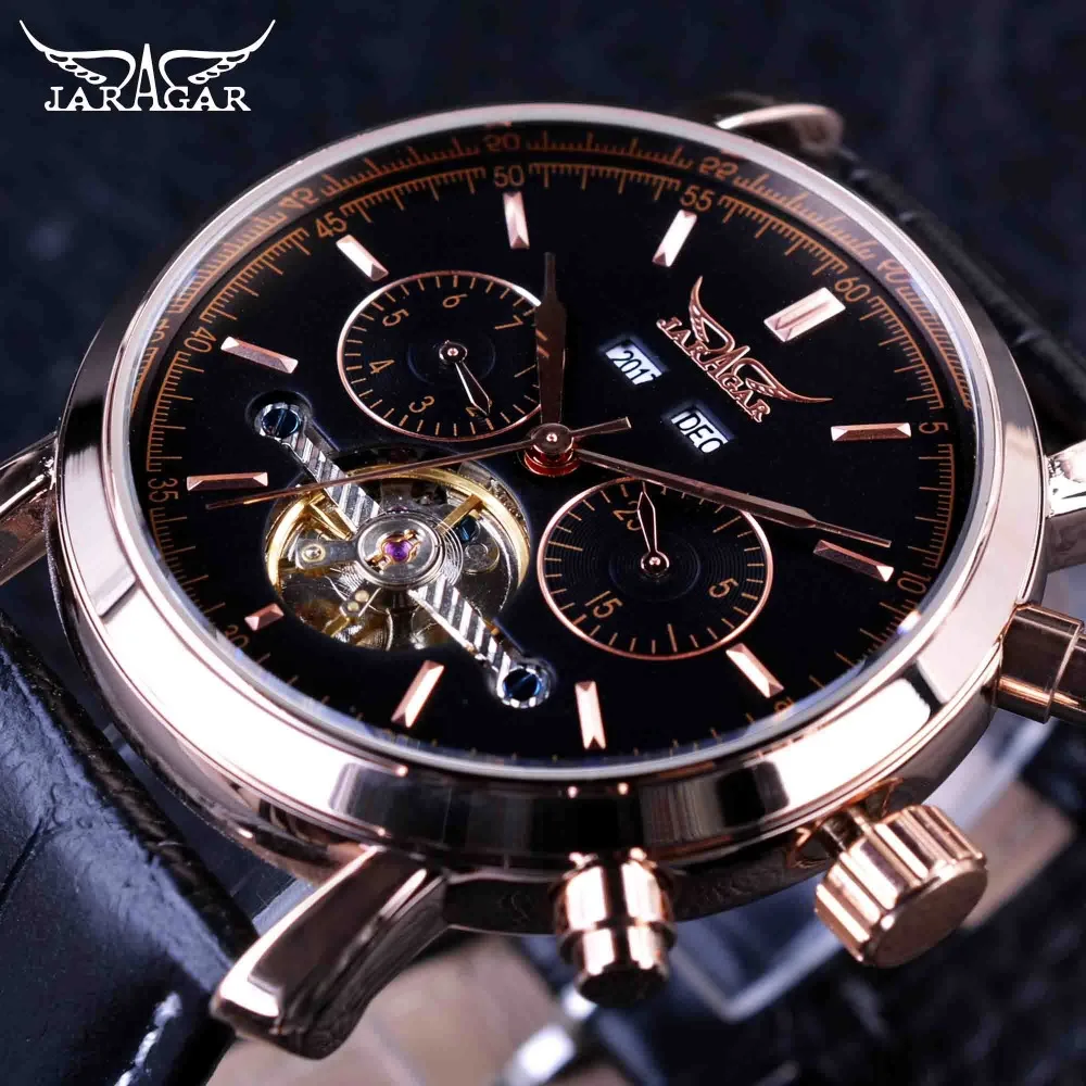 

Jaragar 2017 Tourbillion Cowboy Fashion Design Genuine Leather Strap Men Watch Top Brand Luxury Mechanical Automatic Watch Clock