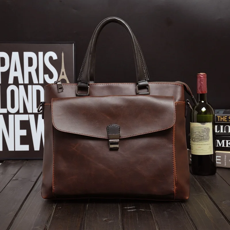 

Best selling fashion simple business men's briefcase leather bag notebook bag casual men's shoulder bag business Messenger bag