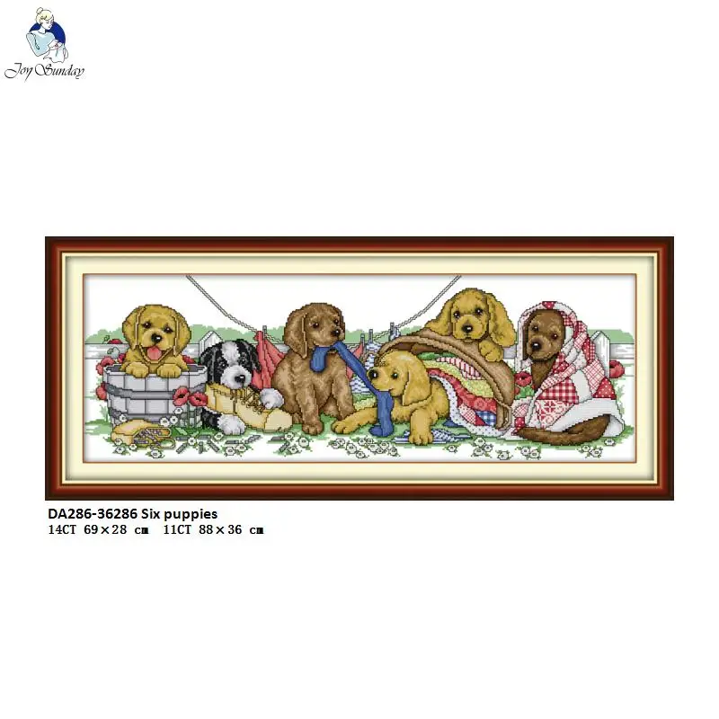 

Six Puppies Patterns Cross-stitch Kits Counted DIY Handmade 11CT 14CT DMC Printed Cloth for Embroidery Home Decor Needlework