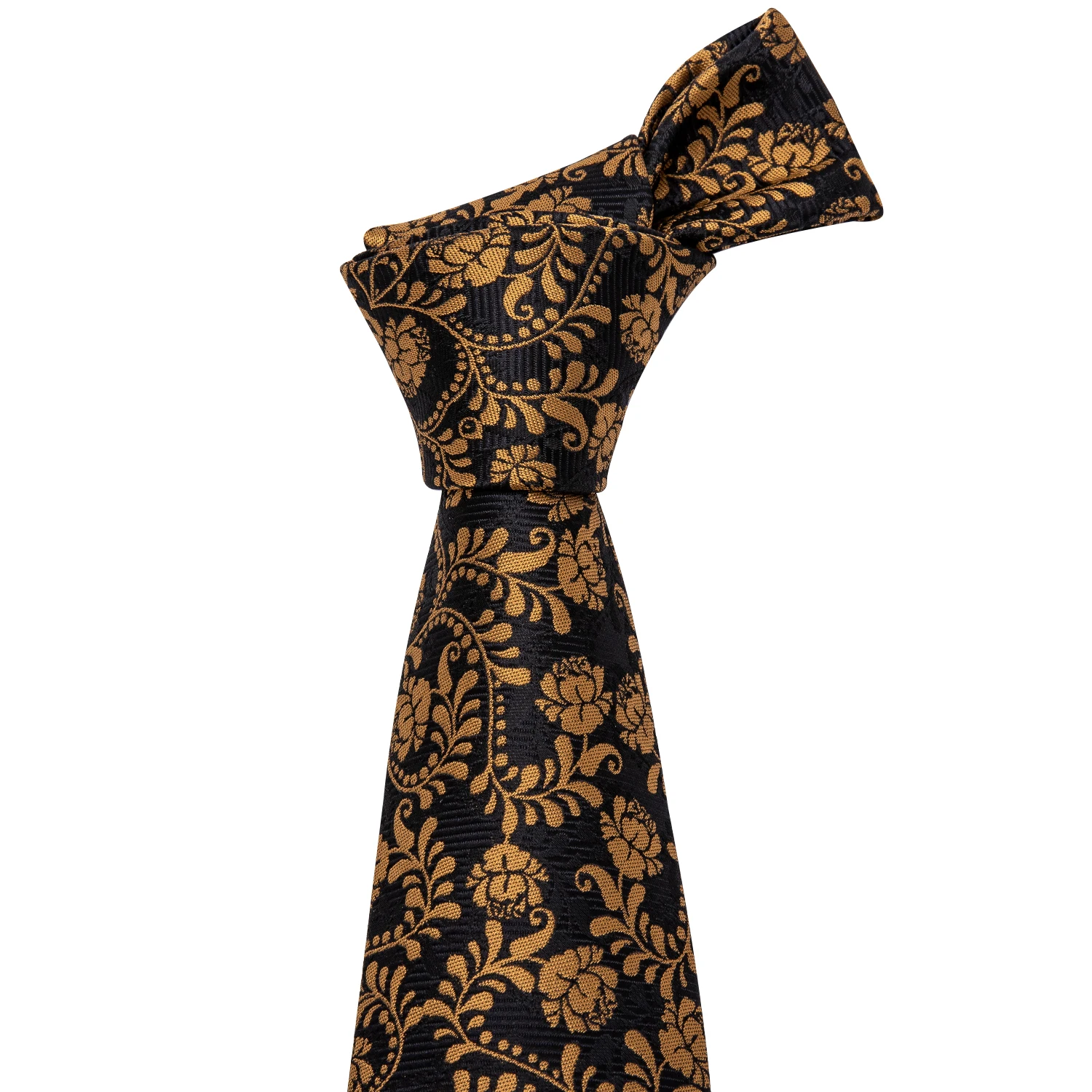Мужские золотистые галстуки, Шелковый Цветочный галстук, набор, карманные Квадратные запонки, модный черный галстук для бизнеса, Свадебный галстук, Барри. Ван FA-5193