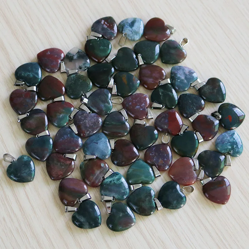 Натуральный камень кристалл сердце подвеска-маятник кристалл Опалит Чакра Исцеление Кристалл Рейки Подвески 50 шт - Окраска металла: Indian agate