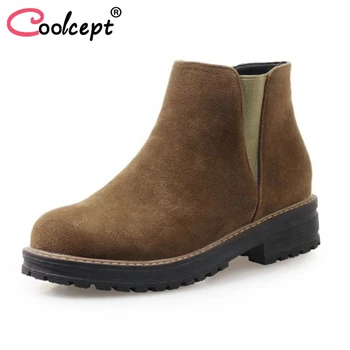 

Coolcept 4 Color Women Ankle Boots Winter Warm Fur Shoes Woman High Heel Platform Boots Elastic Band Classic Shoes Size 34-43