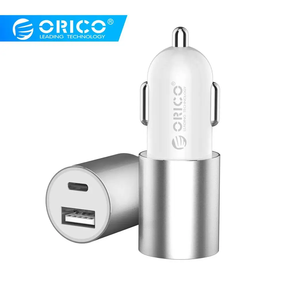 ORICO автомобильное зарядное устройство с двумя портами type-C+ USB A порт USB зарядное устройство для huawei P30 Pro Xiaomi Mi9 iPhone XR зарядное устройство 12 В/24 В - Тип штекера: Silver