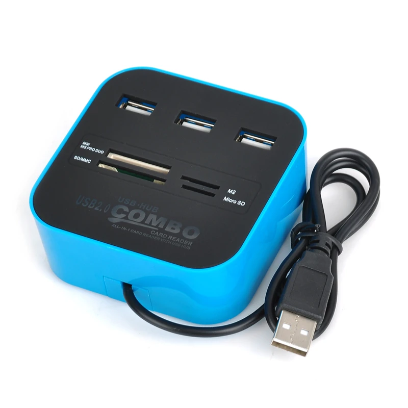 Maikou 3 Порты и разъёмы usb-хаб кард-ридер мульти USB разветвитель 7 в 1 Поддержка Micro TF/SD/M2 MS SDHC MMC usb-хаб 2,0 для портативных ПК - Цвет: blue