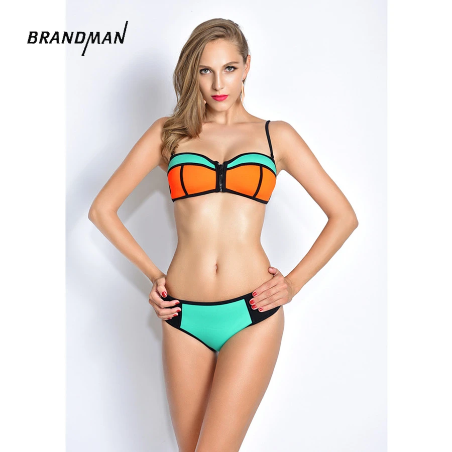 Colorful Swimwear Push Up Zipper Design Bikini Sets Swimwear Female