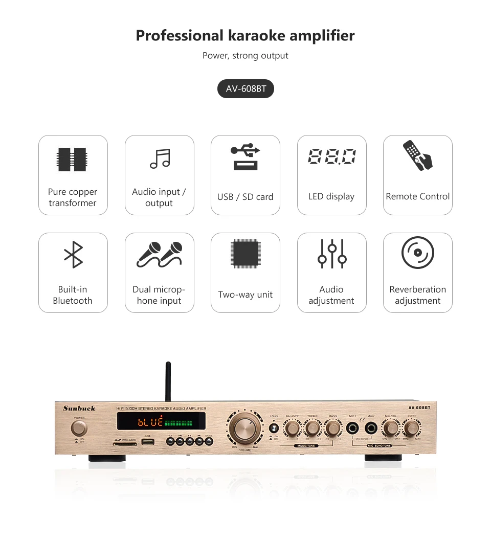 5-канальный усилитель Bluetooth стерео усилитель AV аудио дома Театр этап караоке, Hi-Fi, Мощность усилители профессиональный усилитель