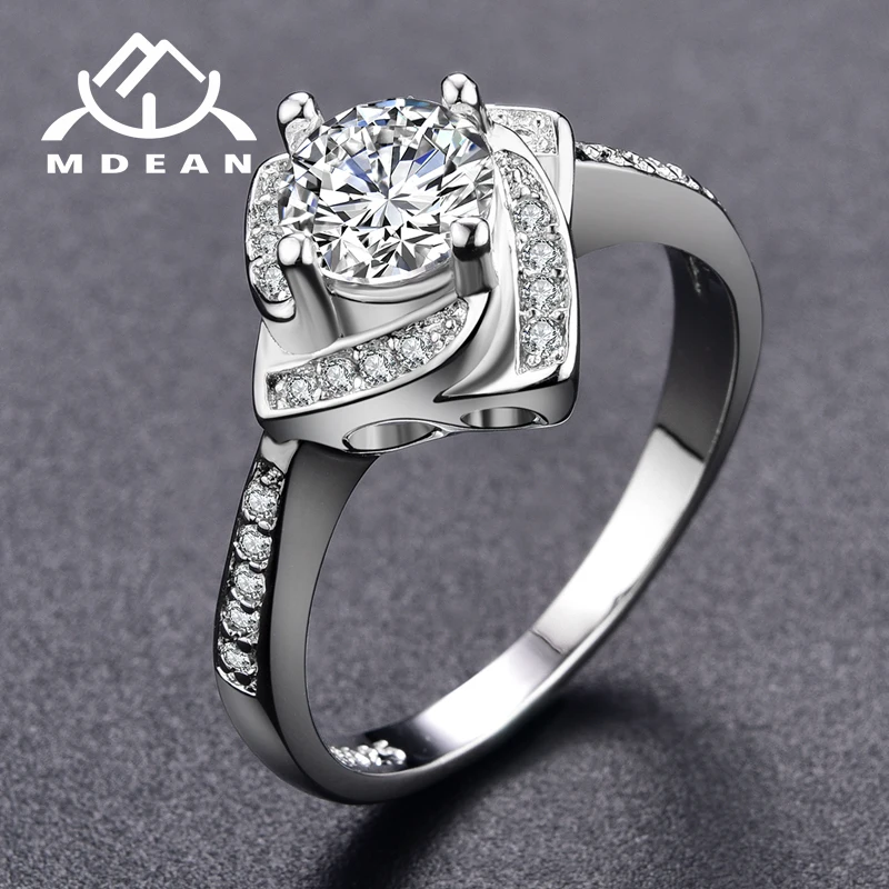 

MDEAN White Gold Color wedding AAA Zircon Jewelry luxury bague trendy bijoux Engagement rings for women Size 6 7 8 9 MSR095