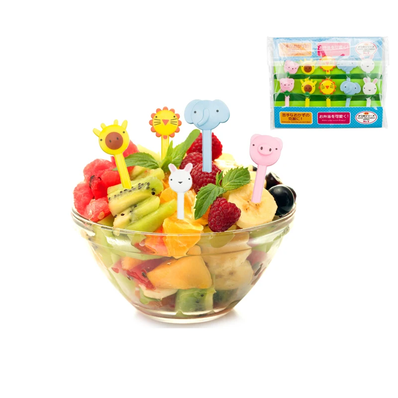 FHEAL 10pcsset  Mini Animal Fruit Fork Plastic Fruit Dessert Toothpick Party Pick For Kitchen Bar Decor Forks Cute Tableware (5)