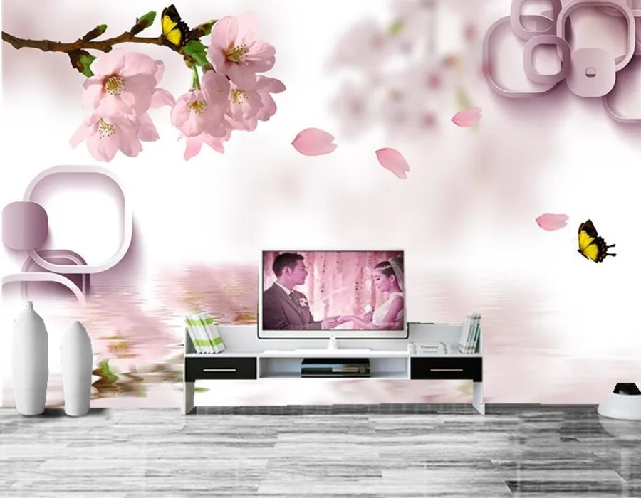 

Custom large murals,3D pink peach blossom Butterfly papel de parede, living room sofa TV wall bedroom landscape wall mural