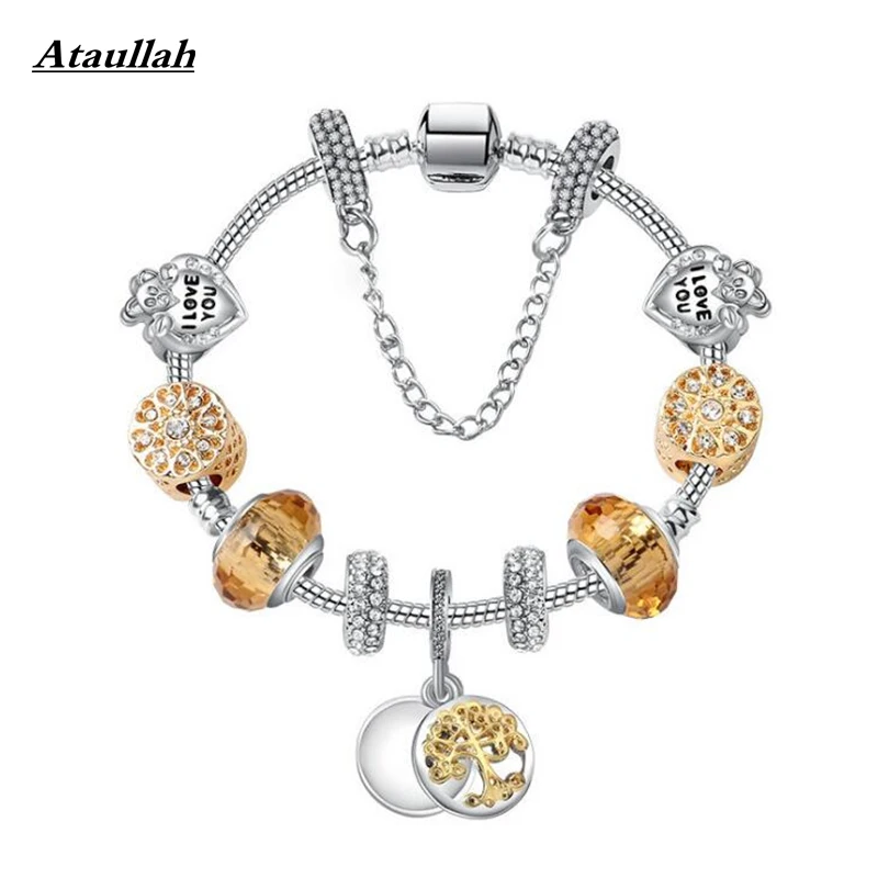

Ataullah 925 Fashion Silver Charms Bracelet Bangle For Women Crystal Flower Beads Fit Brand Bracelets Jewelry BW7-009