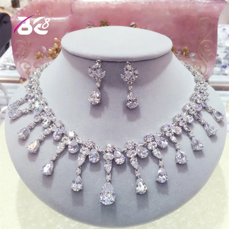 

Be 8 Brand AAA CZ Stone Bridal Jewelry Sets Classic Teardrop Crystal Wedding Necklace Sets European Party Jewelry S034