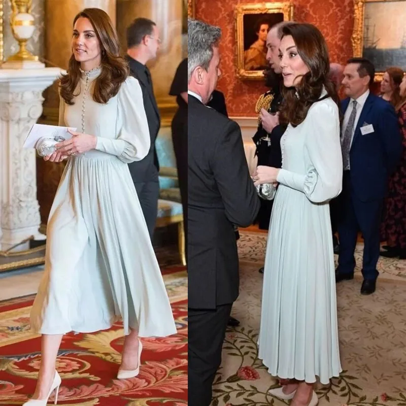 Новинка Kate Middleton шифоновое платье принцессы винтажные элегантные длинные плиссированные платья с рукавами-фонариками 4125