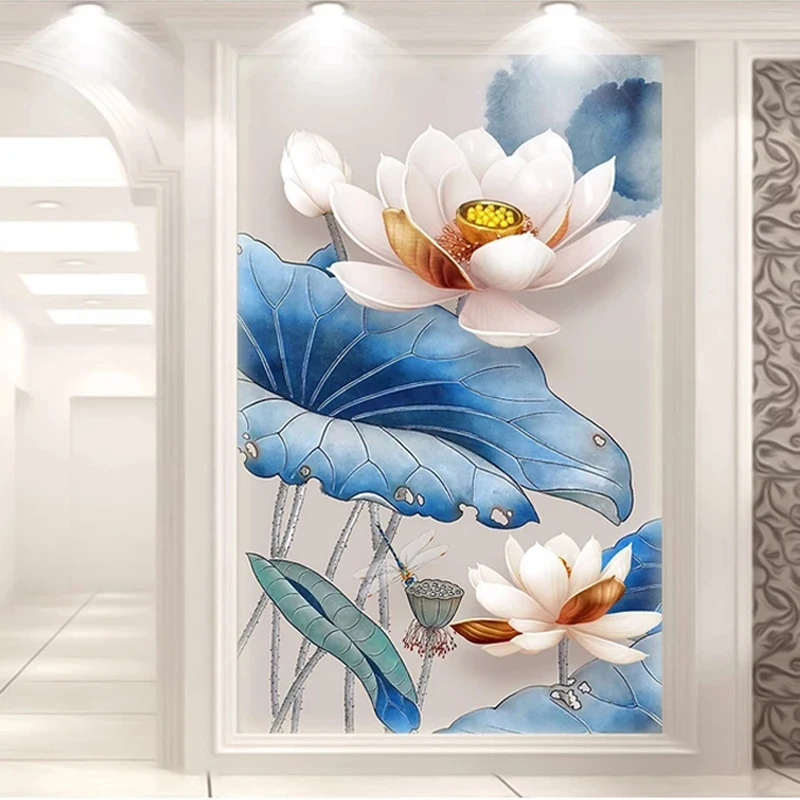 QIANZEHUI DIY версия крыльцо лотоса Алмазная вышивка круглый бриллиант полный стразы