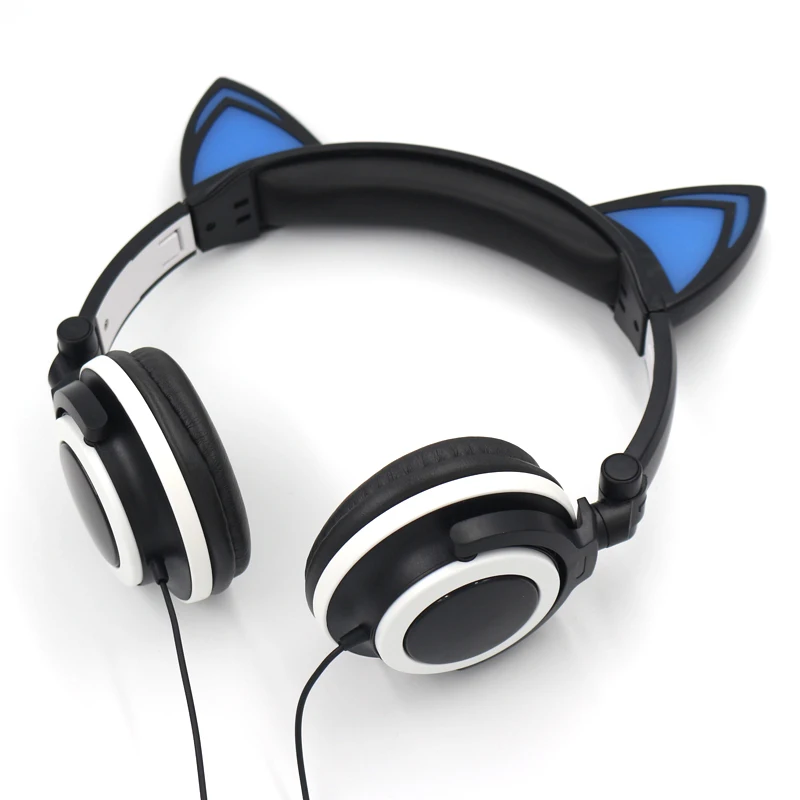 

Foldable Flashing Glowing Cat Headphones Cute Gaming Headset Earphone Headset with LED light or PC Laptop Computer Mobile Phone