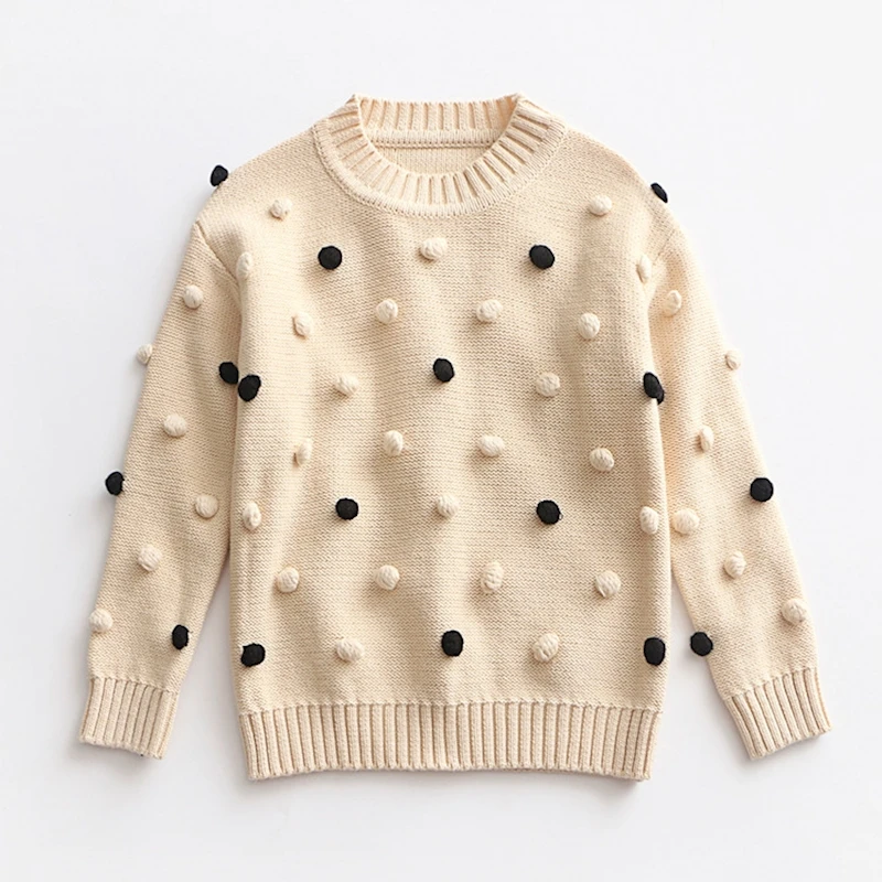 

MYUDI - Baby Girls Sweaters Autumn Winter Children Long Sleeve Knitted Clothes Kids Handmade Pom Pom Coat For Girls 1-5Y