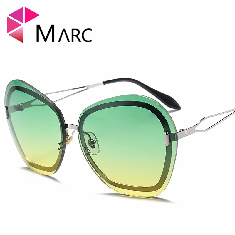 

MARC UV400 WOMEN Metal sunglasses Gradient Shield Rimless Purple Orange Alloy Men gafas sol