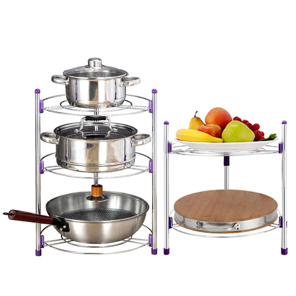 

Multi-functional Kitchen Storage Rack Stainless Steel Pan Pot Organizer Rack Multi-layer Rack Height-Adjustable Shelve