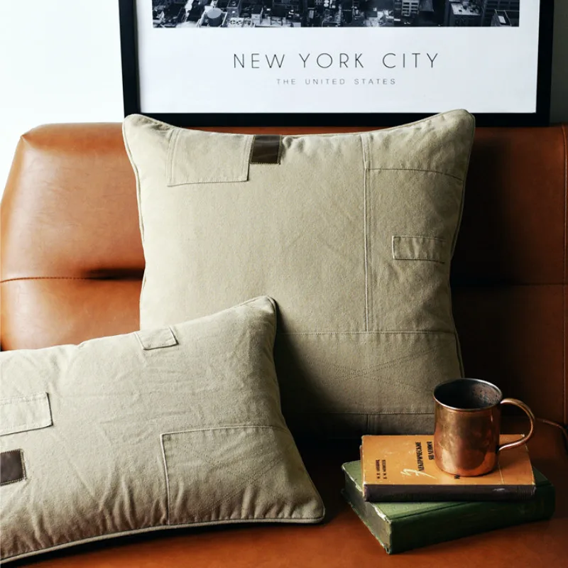 DUNXDECO наволочка для подушек, винтажный квадратный чехол для подушки, промышленный простой зеленый цвет, цвет слоновой кости, пэчворк, простой чехол для дивана