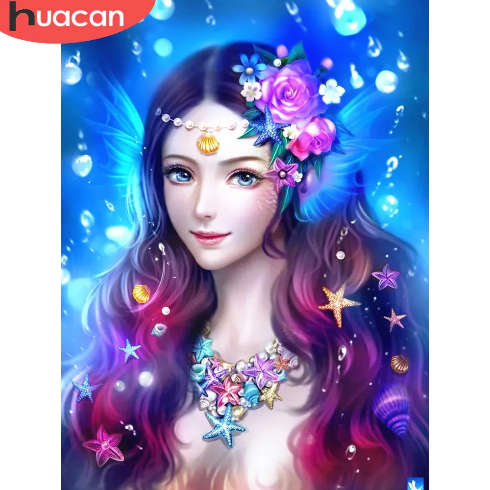 

HUACAN Diamond Painting Fairy DIY Diamond Mosaic Beauty Diamond Embroidery Cross Stitch Resin Drill Crystal Decoration Home