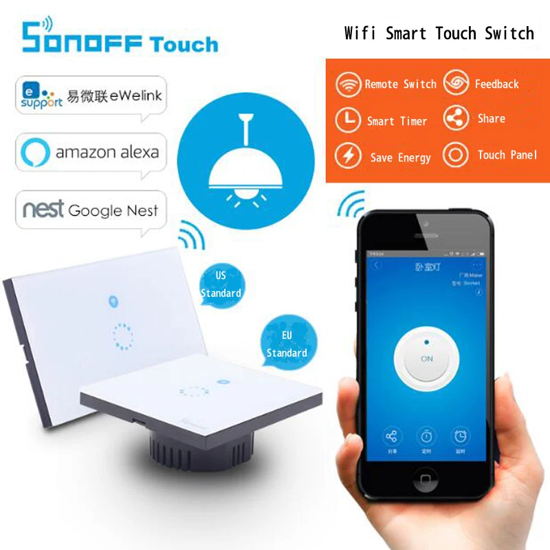 Itead Sonoff Touch Wall Wifi Switch Eu Us Luxury Glass Panel Touch Led Wi Fi Wireless Remote