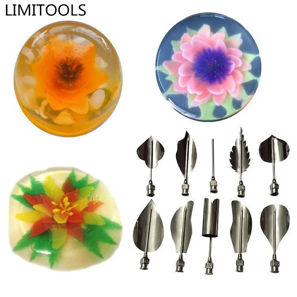 10PCS 3D Gelatin Jelly Art Pudding Flower Cake Decoration Mold Needle