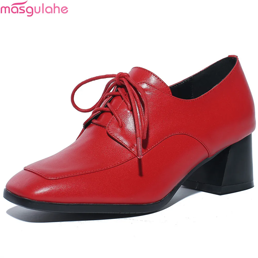 Masgulahe black red fashion new arrival women pumps square toe genuine