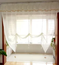 ZHH White Color Fashion Pleated Design flounced Lace Tulle Balcony Kitchen Roman Curtain Blind 1pc